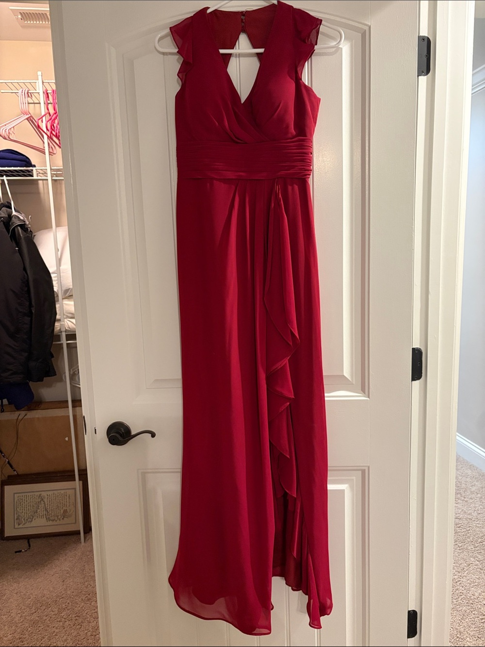 Azazie Red Sleeveless Surplice Maxi Dress with Waist Sash